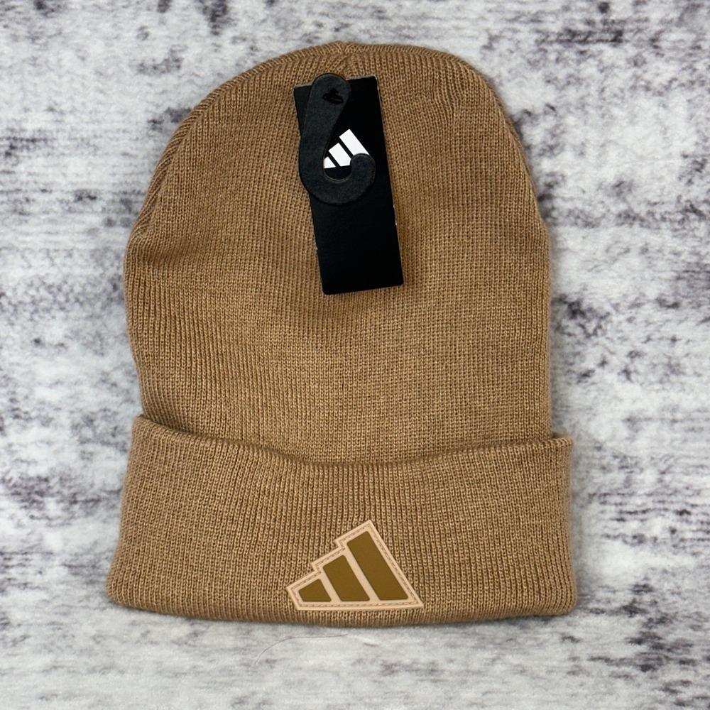 NWT Adidas Men's Postseason Fold Beanie Warm Sandstone Beige‎ OSFA Rubber Logo